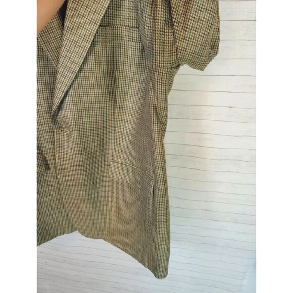 CHAPS 100% Silk Houndstooth Plaid 2 Button Sport Coat Jacket Blazer, sz 46 L